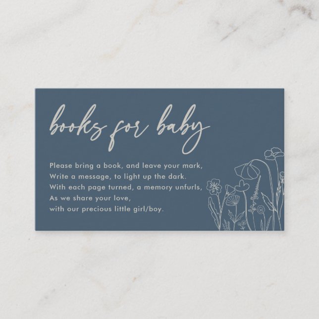 Cartão De Informações Topaz Blue Wildflower Line Art Books para Bebê (Frente)