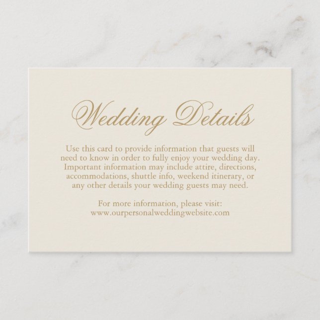 Cartão De Informações Tradicional Casamento Elegante Formal De Marfim (Frente)