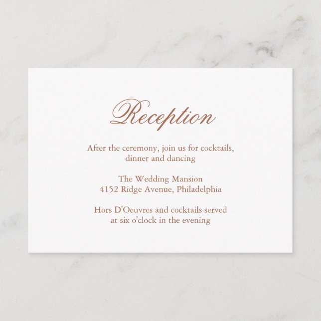 Cartão De Informações Tradicional Terracotta Casamento Elegante Formal (Frente)