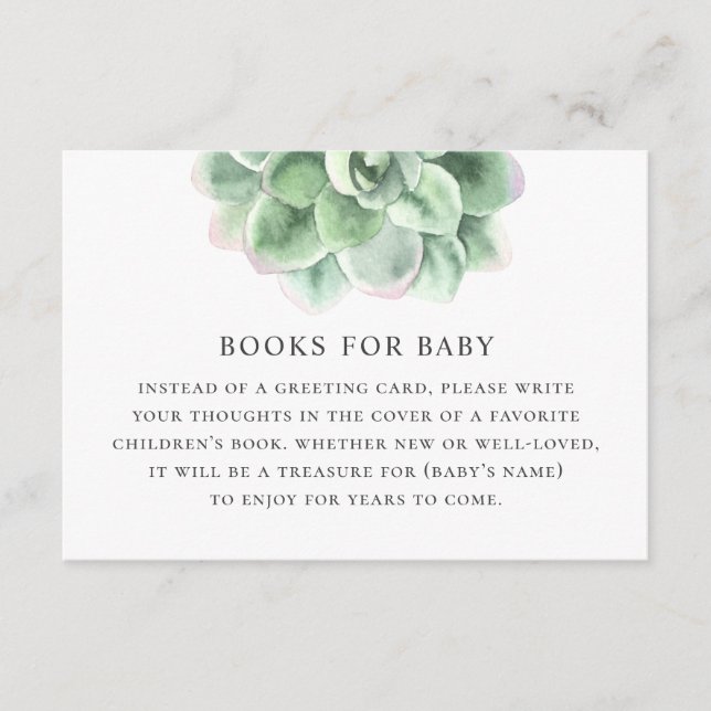 Cartão De Informações Traga o livro para pedido de bebê. Aquarela sucule (Frente)