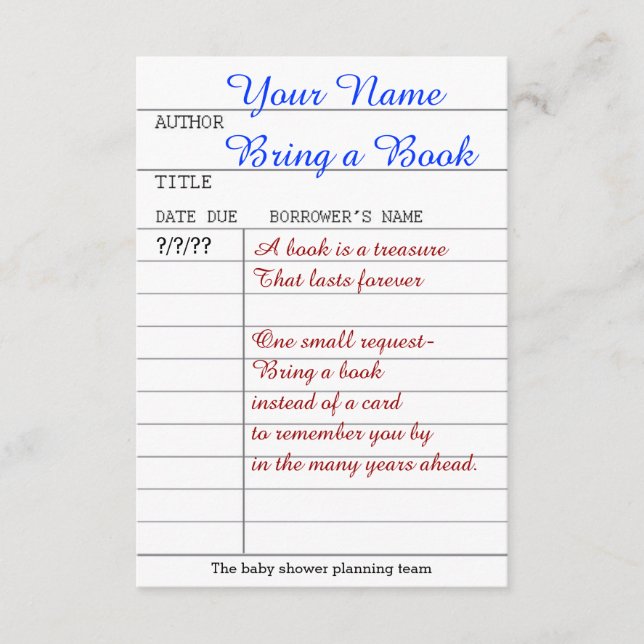 Cartão De Informações Traga um livro (Frente)