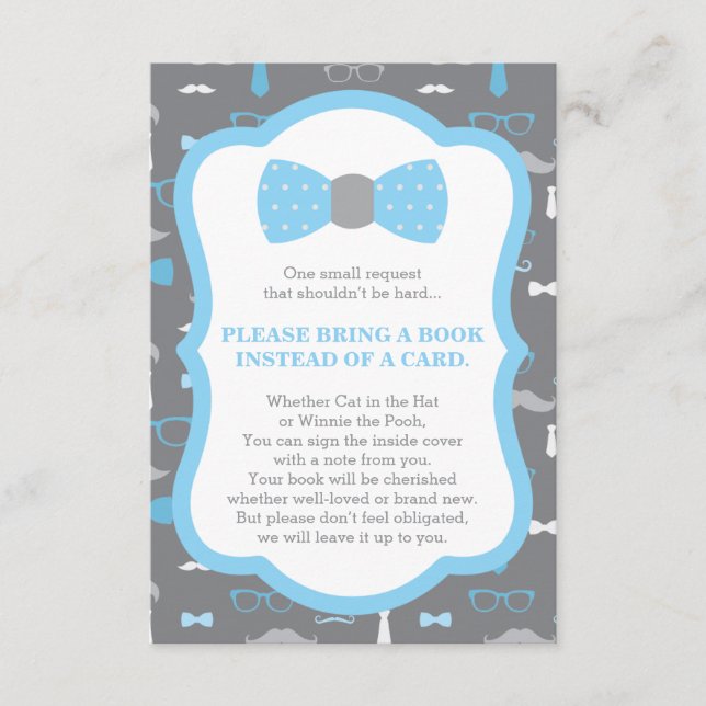 Cartão De Informações Traga Um Livro, Homem Pequeno, Chá de fraldas (Frente)