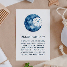 Cartão De Informações Traga um livro para pedido de bebê. Lua azul-branc