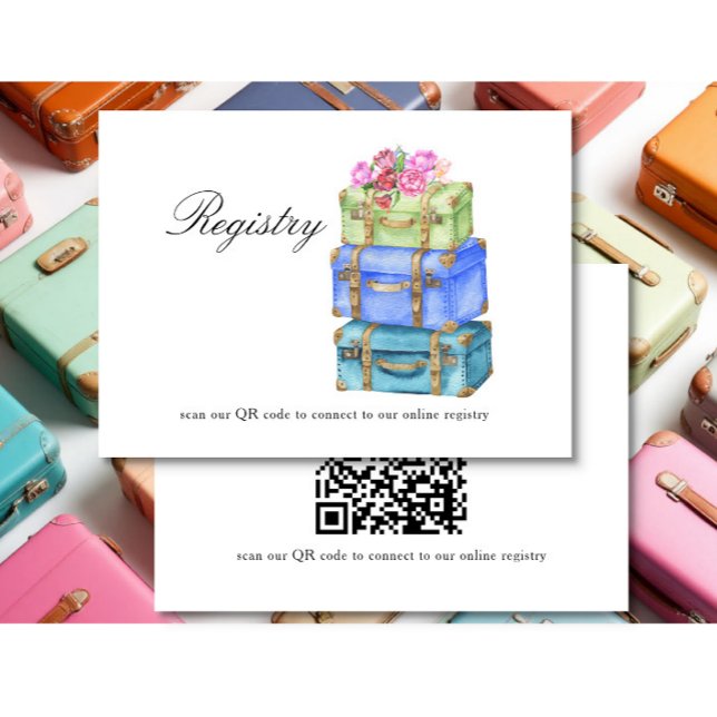 Cartão De Informações Travel Bridal shower QR code for registry  (Criador carregado)
