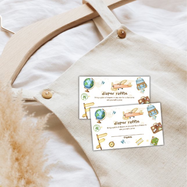 Cartão De Informações Travel World Airplane Diaper Raffle Baby Shower  (Travel World Airplane Diaper Raffle Baby Shower Enclosure Card)