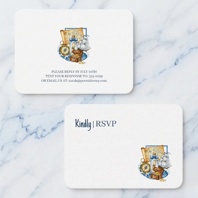 Cartão De Informações Treasure Chest Map Boat Birthday RSVP (Chart your course here.)