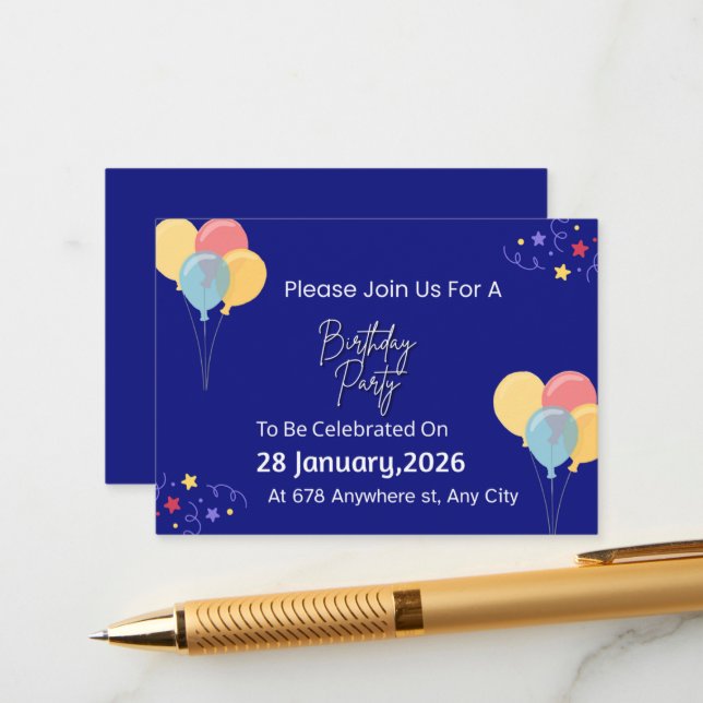 Cartão De Informações Trendy Birthday Party Invitation | Personalized Te (Frente/Verso In Situ)