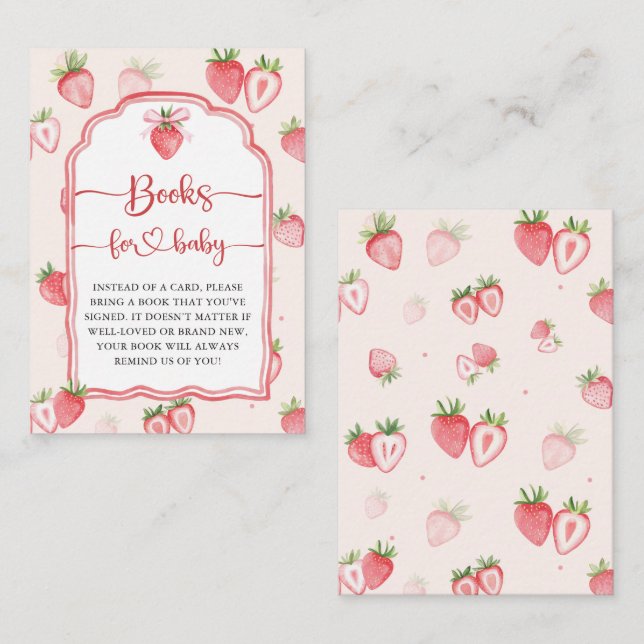 Cartão De Informações Trendy Meadow Strawberry Books para o Chá de frald (Frente/Verso)
