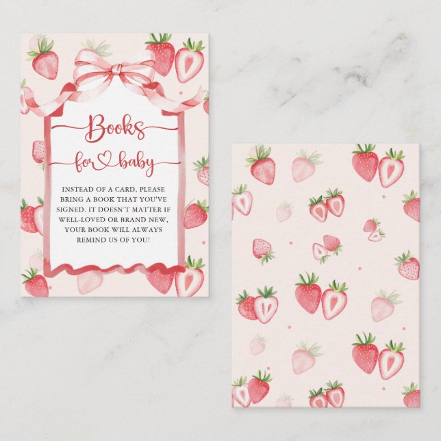 Cartão De Informações Trendy Meadow Strawberry Books para o Chá de frald (Frente/Verso)