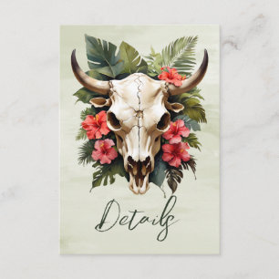 Cartão De Informações Tropic Watercolor Vaca Floral Crânio Casamento QR