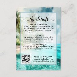 Cartão De Informações Tropical Beach Watercolor Wedding Details QR Code