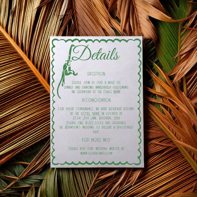 Cartão De Informações Tropical Coastal Retro Destination Wedding Details (Criador carregado)
