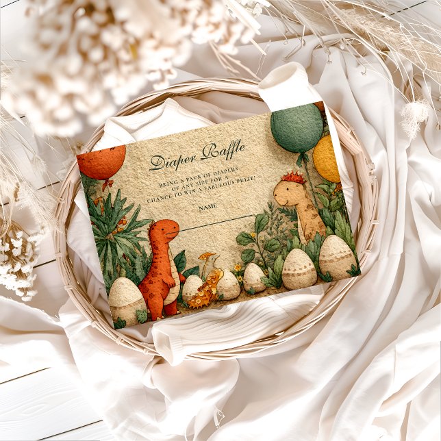 Cartão De Informações Tropical Dinosaur Theme Baby Shower Diapper Raffle (Criador carregado)