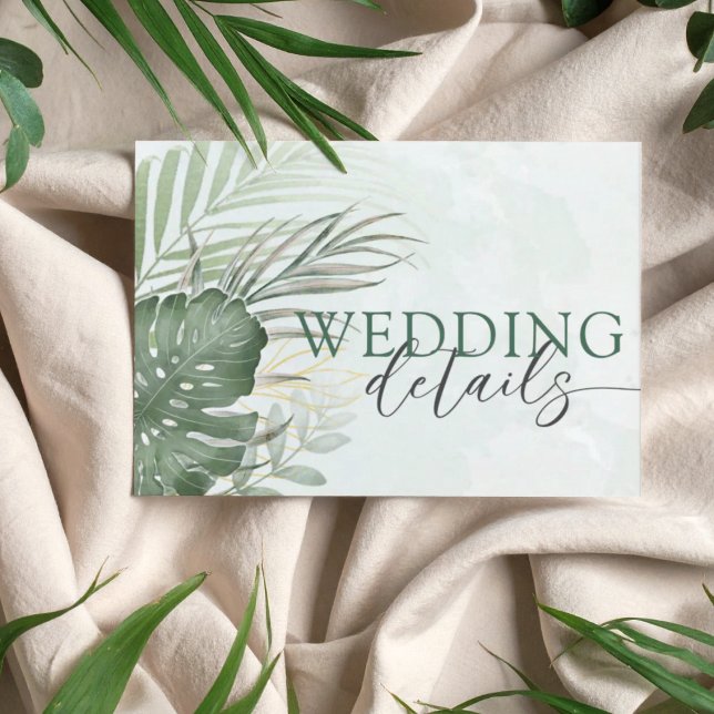 Cartão De Informações Tropical Green Watercolor Wedding Details (Criador carregado)