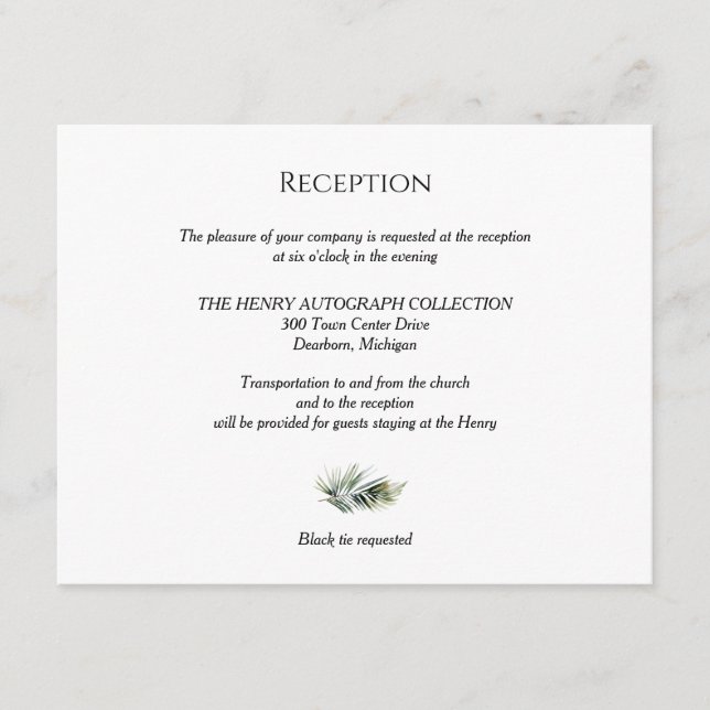 Cartão De Informações Tropical Greenery Modern Reception card (Frente)