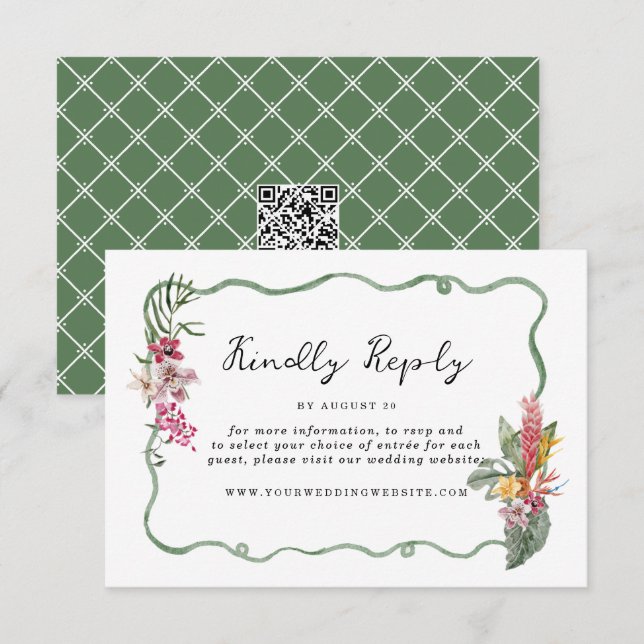 Cartão De Informações Tropical Organic Wedding Online RSVP Card (Frente/Verso)
