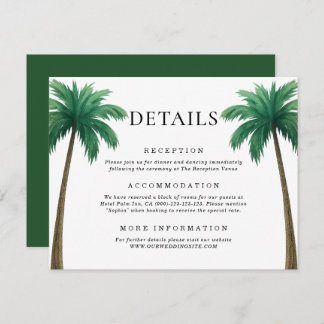 Cartão De Informações Tropical Palm Trees Minimal Beach Wedding Details