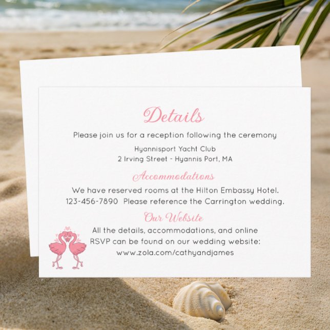 Cartão De Informações Tropical Pink Flamingo Beach Luau Wedding Website (Criador carregado)