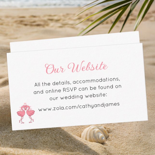 Cartão De Informações Tropical Pink Flamingo Beach Luau Wedding Website (Criador carregado)