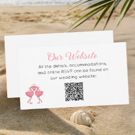 Cartão De Informações Tropical Pink Flamingo Beach Luau Wedding Website