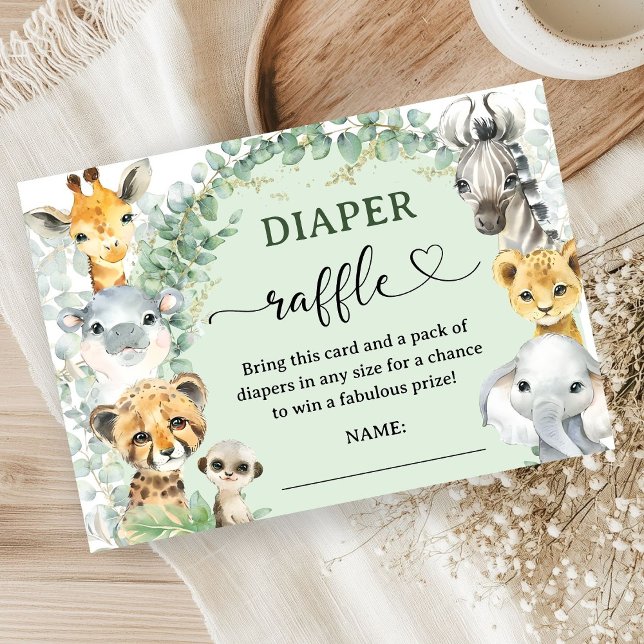 Cartão De Informações Tropical Safari Animals Baby Shower Diaper Raffle (Criador carregado)