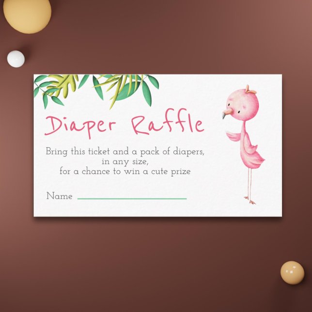Cartão De Informações Tropical Summer Flamingo Fralda Raffle (Flamingo diaper raffle girl baby shower card)