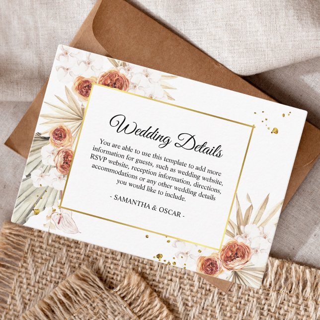 Cartão De Informações Tropical Terracotta Seca Palma Folha Dourada (Criador carregado)