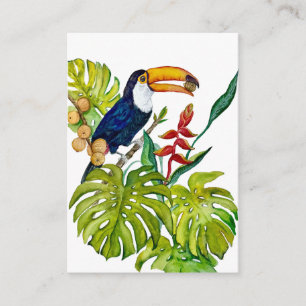Cartão De Informações Tucano Colorido Aquarela Pássaro Tropical