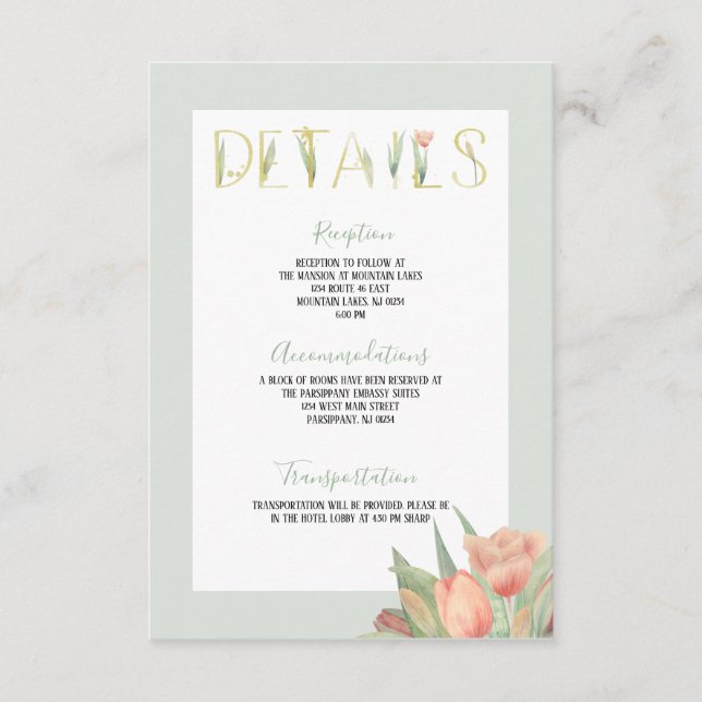 Cartão De Informações Tulipas de Primavera cor rosa e picante (Frente)