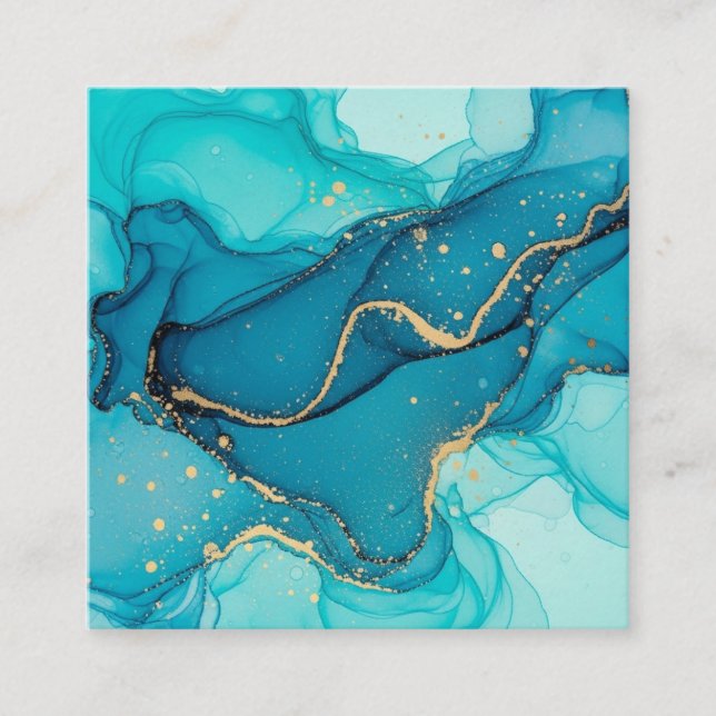 Cartão De Informações Turquoise and Teal Alcohol Ink Abstract with Gold  (Frente)
