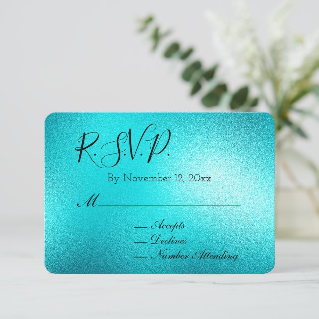 Cartão De Informações Turquoise Chic Aqua Blue Weding RSVP (Em pé/Frente)