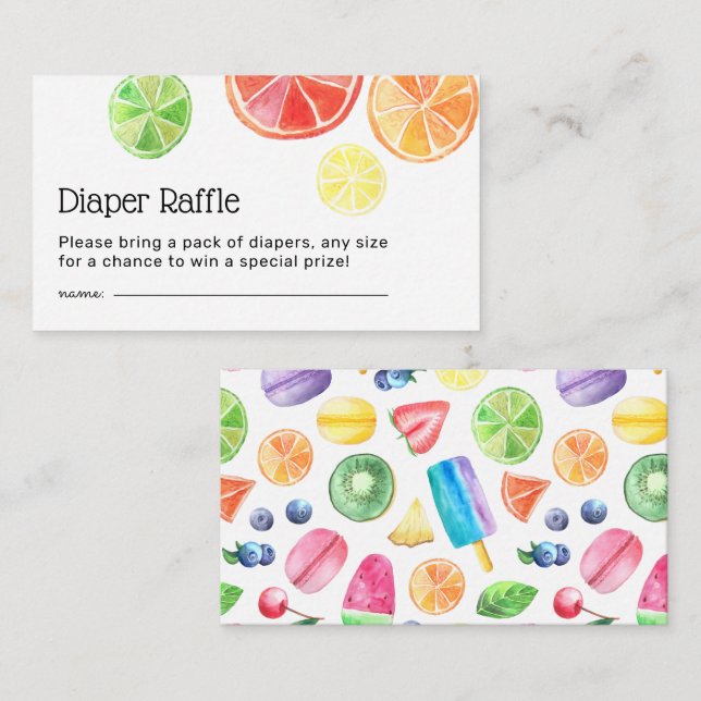 Cartão De Informações Tutti Fruitti Chá de Bebê Sorteio de Fraldas (Frente/Verso)