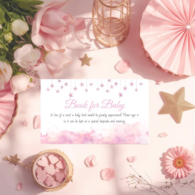Cartão De Informações Twinkle Little Star Pink Baby Shower Book Request (Criador carregado)