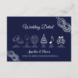 Cartão De Informações Tying Knot Nautical Rope White&Navy Wedding Detail