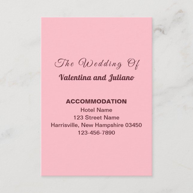 Cartão De Informações Typography Pink Wedding Accommodation Portrait (Frente)