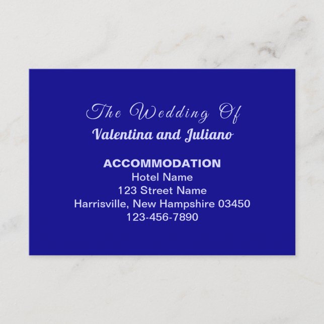 Cartão De Informações Typography Style Dark Blue Wedding Accommodation (Frente)