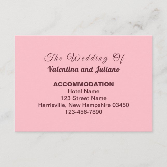 Cartão De Informações Typography Style Pink Wedding Accommodation (Frente)
