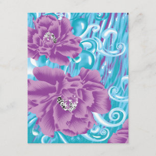 Cartão De Informações Um design têxtil vibrante com roxo e turq