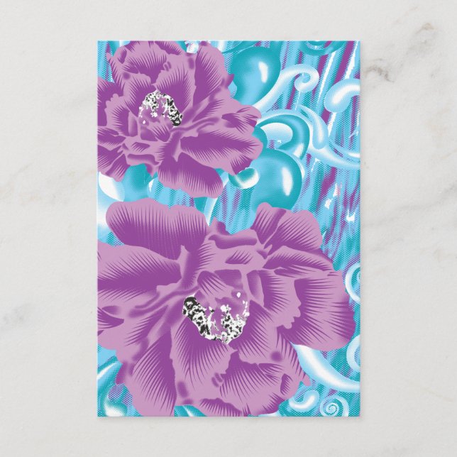 Cartão De Informações Um design têxtil vibrante com roxo e turq (Frente)