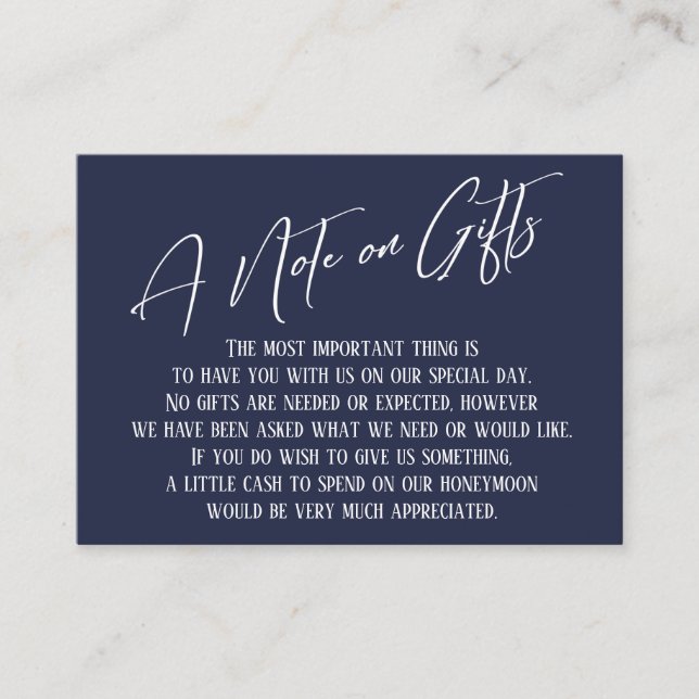 Cartão De Informações Uma Nota sobre Presente Marinho de Escrita Manual  (Frente)