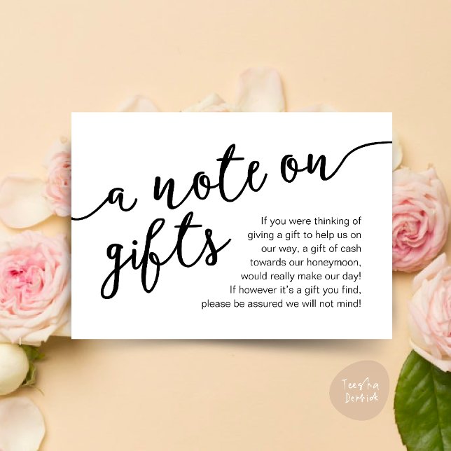 Cartão De Informações Uma Nota Sobre Presentes, Crédito À Lua De Honra D (Honeymoon Fund Wish Cash, A note on gifts, Modern Rustic Modern Rustic Wedding Card Black White)
