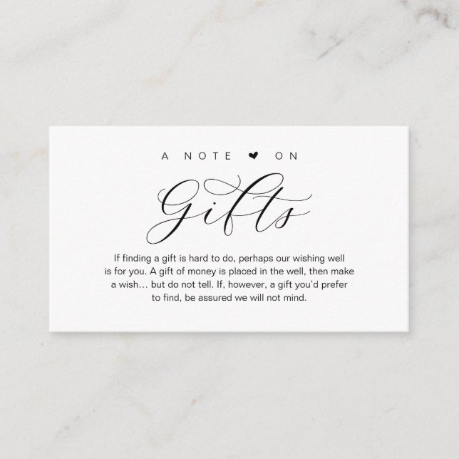 Cartão De Informações Uma Nota Sobre Presentes De Casamento, Lindo Luxo  (Frente)