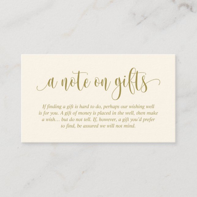 Cartão De Informações Uma Nota Sobre Presentes De Casamento, Script Eleg (Frente)