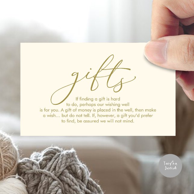 Cartão De Informações Uma nota sobre presentes, desejo de lua de mel do  (A note on gifts, wedding honeymoon wish fund enclosure card, Modern Romantic, Yellow Gold)