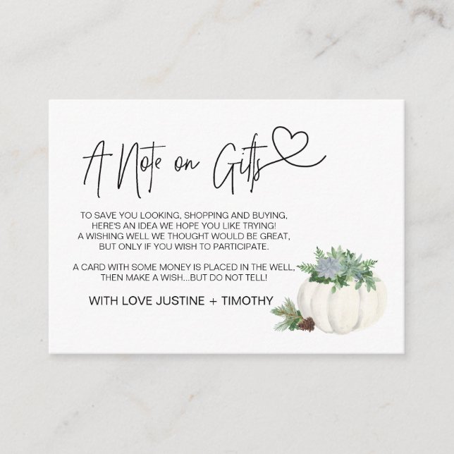 Cartão De Informações Uma nota sobre presentes e boas-vindas (Frente)