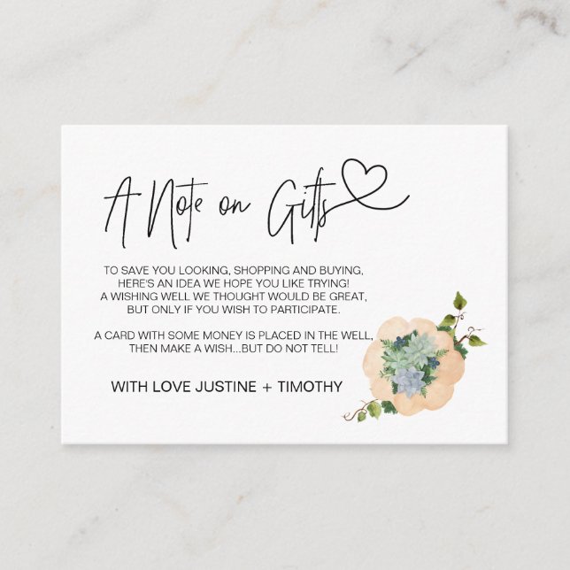 Cartão De Informações Uma nota sobre presentes e boas-vindas (Frente)