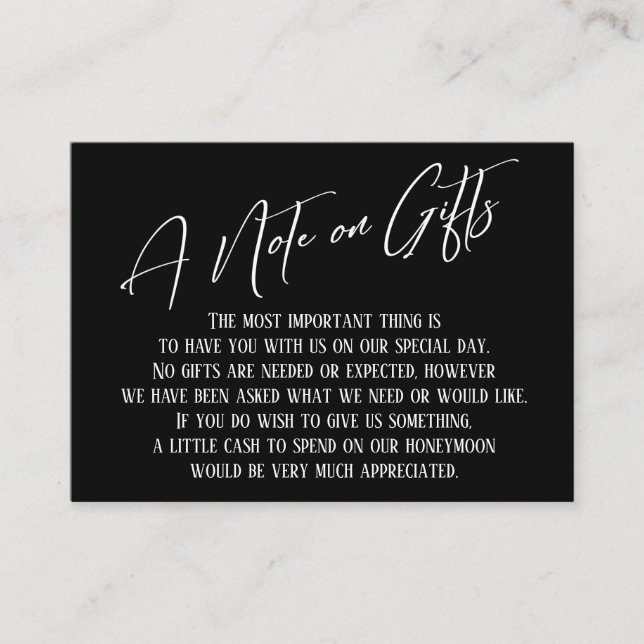 Cartão De Informações Uma Nota sobre Presentes Escrita Manual Moderna Pr (Frente)