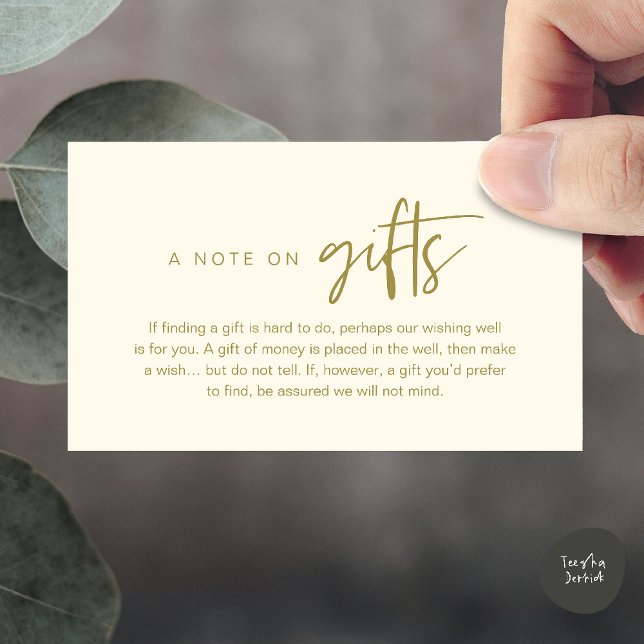Cartão De Informações Uma nota sobre presentes, Fundo de Desejos de Lua  (A note on gifts, Honeymoon Wish Fund Cash Enclosure Card in Yellow Gold)