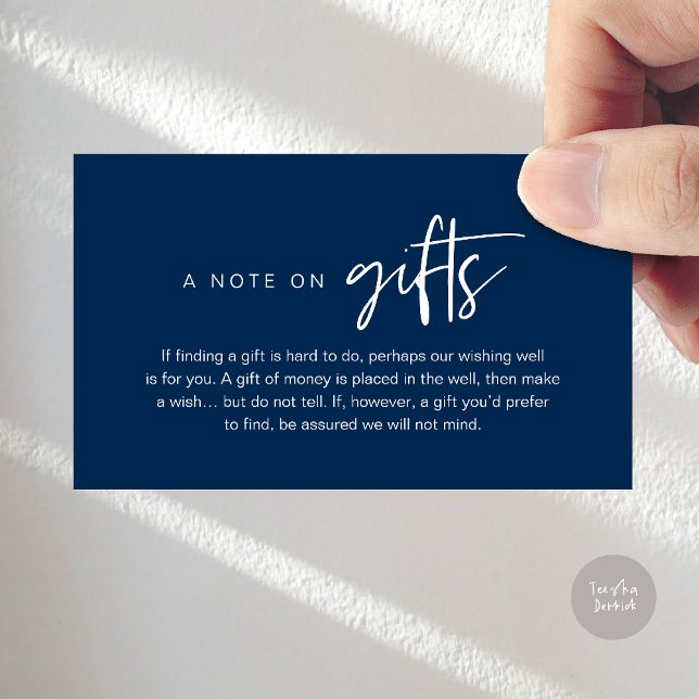 Cartão De Informações Uma nota sobre presentes, Fundo de Desejos de Lua  (A note on gifts, Honeymoon Wish Fund Cash Enclosure Card in Navy Blue)