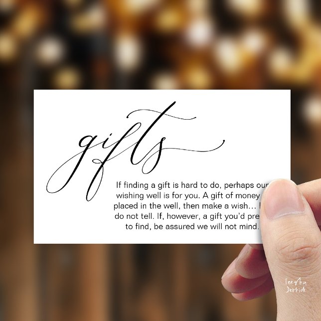 Cartão De Informações Uma Nota Sobre Presentes, Poço de Desejos para Lua (Honeymoon Fund Wishing Well, Wish, A Note On Gifts Enclosure Card in Black White)